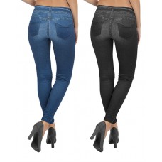 Leggings donna effetto jeans 2 colori (nero e blu) 2 pezzi