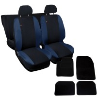 Coprisedili compatibili 600 bicolore nero - blu scuro + tappetini con strappo universali