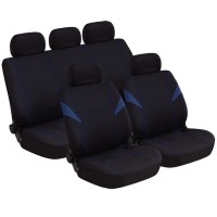 Coprisedili universali in poliestere adattabili a tutte le auto con sedili standard - con 2 zip sui schienali posteriori colore Blu Scuro - Modello H