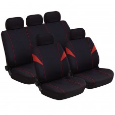 Coprisedili universali in poliestere adattabili a tutte le auto con sedili standard - con 2 zip sui schienali posteriori colore Rosso - Modello H