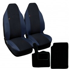 Coprisedili compatibili Smart fortwo - W453 (dal 2014) - bicolore nero blu scuro con tappetini in moquette