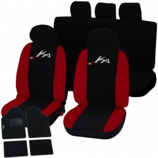 Coprisedili Ford Ka bicolore nero - rosso con tappetini moquette