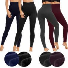 3x LEGGINGS 2NERI 1COLORATO TERMICI INVERNALI DONNA FELPATI VITA ALTA CALDI F301