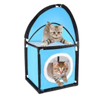 Cuccia angolare per gatti a forma di cubo imbottita utilizzata per giocare o riposare a 2 piani 