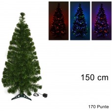 ALBERO DI NATALE 150cm CON FIBRA OTTICA MULTICOLOR VERDE 170 PUNTE cod.6471