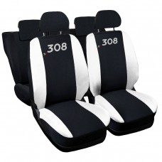 Coprisedili Auto Compatibili 308 Hybrid Nero/Bianco | Made In Italy | Set CopriSedile Anteriori e Posteriori | Copri Poggiatesta Incluso | Accessori Interni