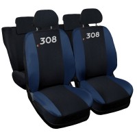 Coprisedili Auto Compatibili 308 Hybrid Nero/Blu Scuro| Made In Italy | Set CopriSedile Anteriori e Posteriori | Copri Poggiatesta Incluso | Accessori Interni