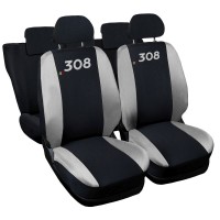 Coprisedili Auto Compatibili 308 Hybrid Nero/Grigio Chiaro| Made In Italy | Set CopriSedile Anteriori e Posteriori | Copri Poggiatesta Incluso | Accessori Interni