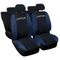 Copri-sedili Made in Italy Compatibili Captur Hybrid 2020 Nero Blu Scuro | Set Copri-Sedile Anteriori e Posteriori | Logo Ricamato | Airbag Compatibile | Accessori Auto Interno