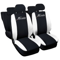 Copri sedili Auto Compatibili Fiesta Hybrid 2021 Bianco Nero| Set Copri-Sedile Anteriori e Posteriori | Logo Ricamato | Airbag | Accessori Auto Interno