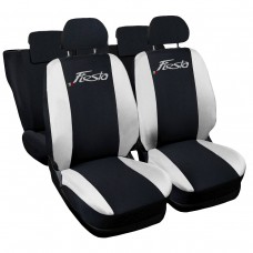 Copri sedili Auto Compatibili Fiesta Hybrid 2021 Grigio Chiaro| Set Copri-Sedile Anteriori e Posteriori | Logo Ricamato | Airbag | Accessori Auto Interno