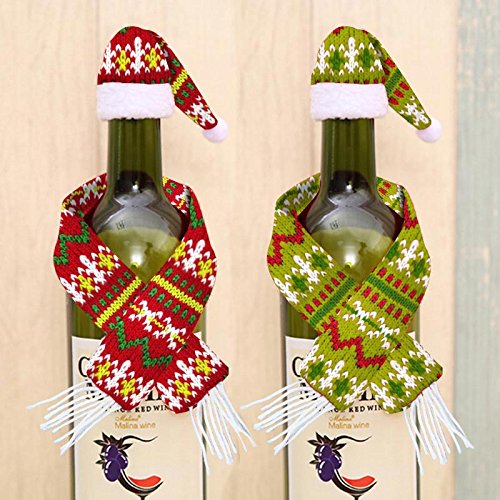 Decorazioni Bottiglie Natalizie.Copri Bottiglia Natalizio Sciarpa E Cappellino 6pz Colori Casuali Rosso Verde Ebay